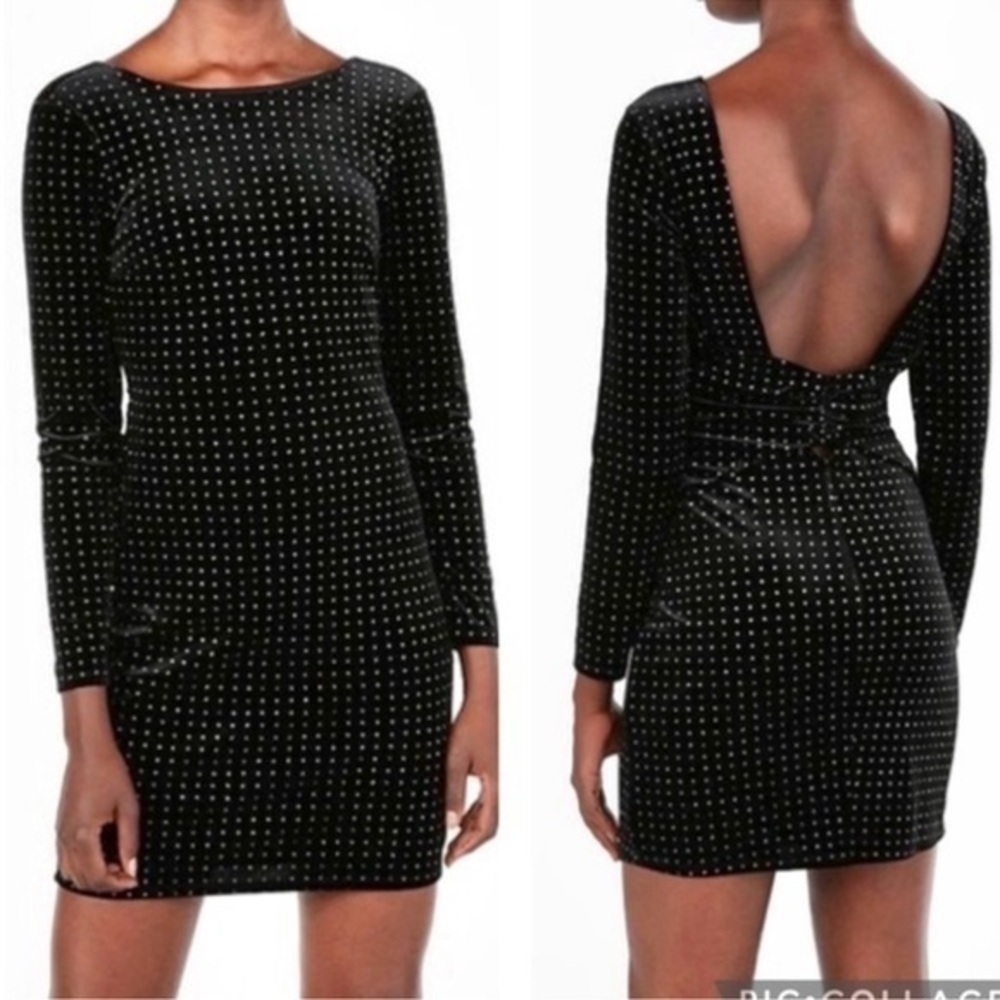 Express Black and Gold Long Sleeve Bodycon Minidress